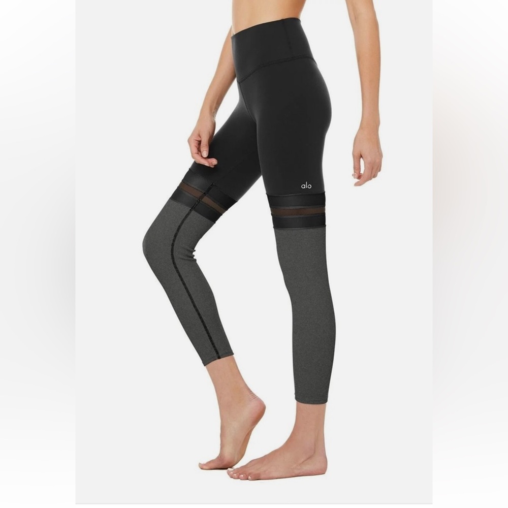 ALO Yoga Women's Charcoal and Black Mesh Leggings